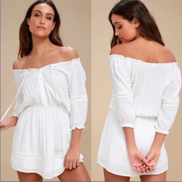 Lulu's Zappa White Smocked Mini Dress with Tie Front - Medium - Picture 1 of 11